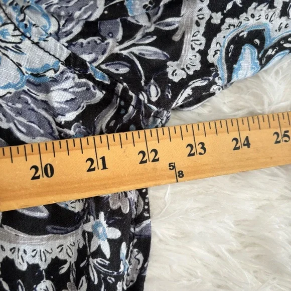 TAHARI Womens Linen Floral Button Up Top Size Large Black Blue Office Career - Picture 5 of 8